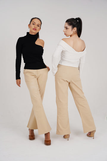 Jess Below-Knee Flare Trousers - Organic Cotton Twill | Designed for Petite