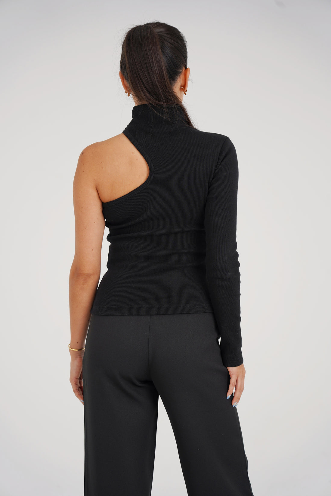 Ren Asymmetric One-Sleeve Top - Organic Rib Knit | Designed for Petite