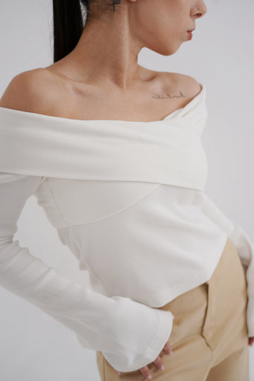 Liza Off-Shoulder Wrap Top - Organic Rib Knit | For Petites